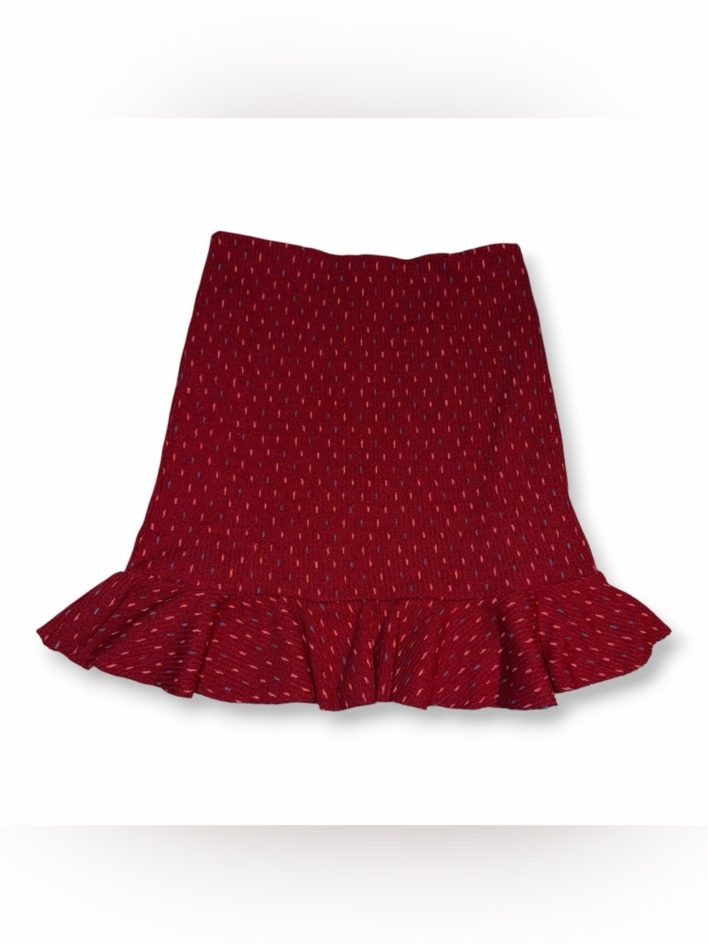 Free People Set the Mood Mini Skirt Burgundy Ribbed Knit Ruffle Hem Boho